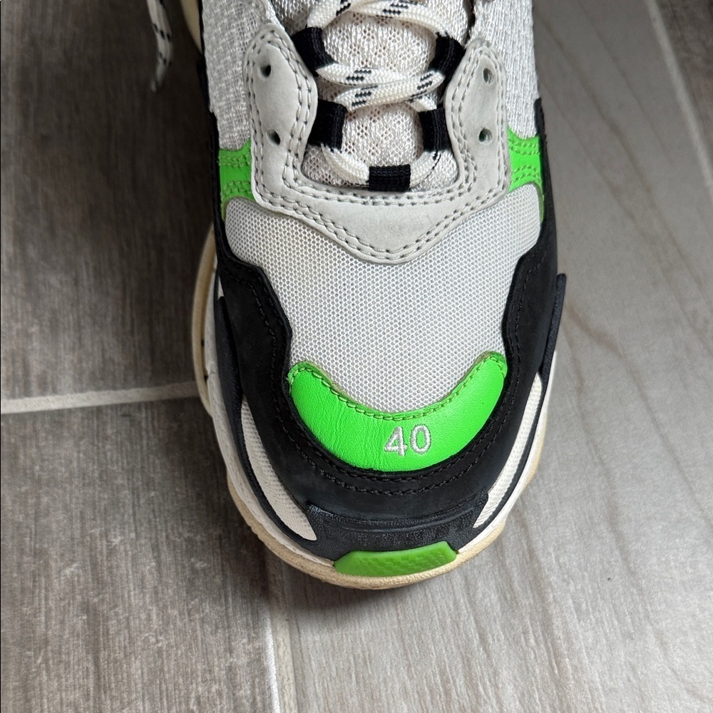 Balenciaga Chunky White and Neon Green Sneakers - Picture 5 of 12